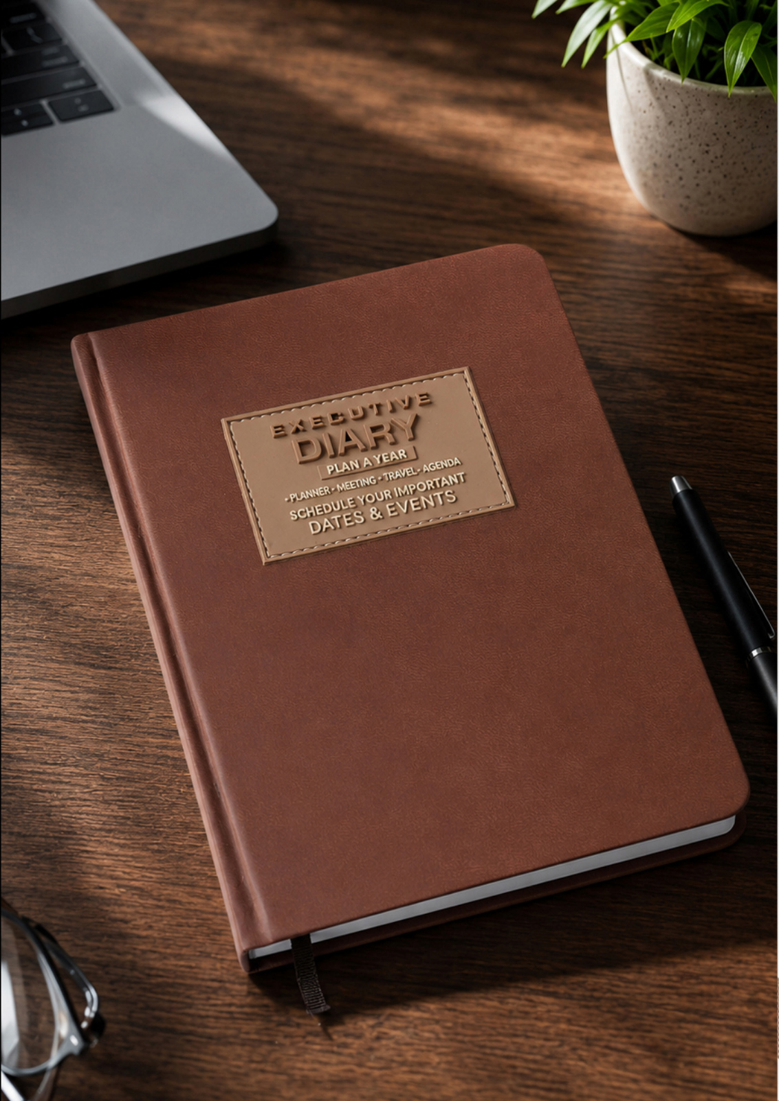 V-503 Saddle Tan Leatherette Executive Organizer Diary